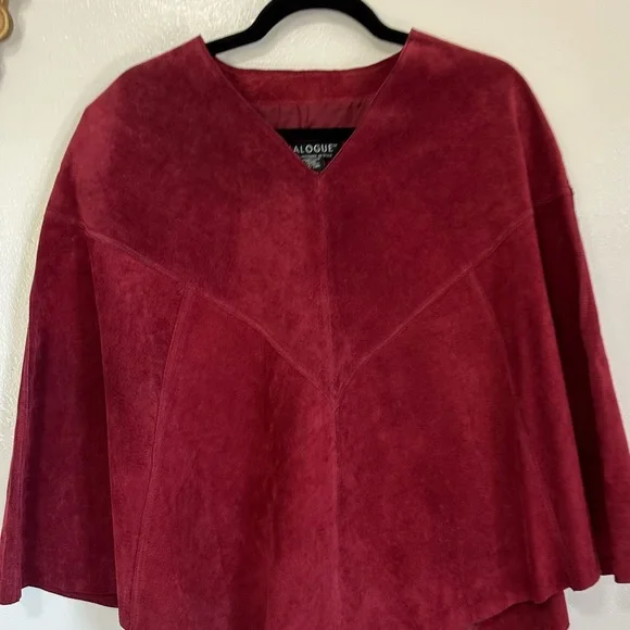 Vintage Dialogue Red Genuine Suede Cape, Boho, 70s Style, Festival - Picture 8 of 11